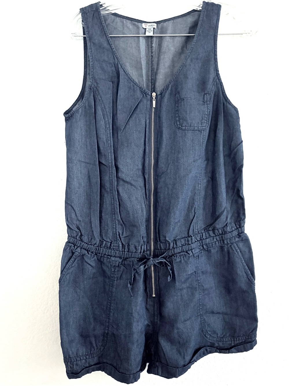 GUESS Dark Blue Denim Zip-Front Sleeveless Romper